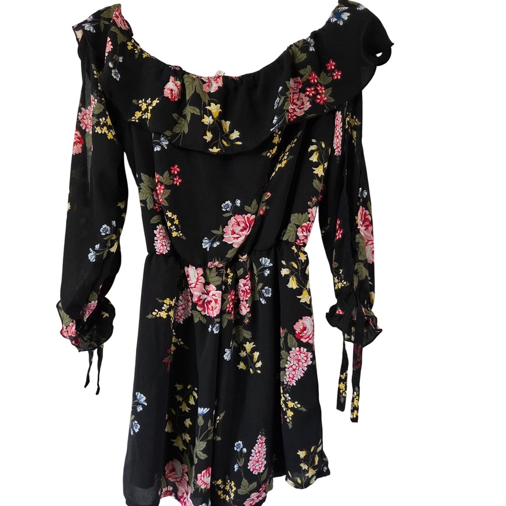 Y2K Bongo Floral Romper Small Off‎ Shoulder Peasant Boho Bell Sleeve Mini Small